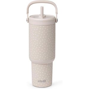 Ello Oasis Go+ 26oz Tumbler with Top Handle and Retracting Straw | Reusable Insulated Stainless Steel Cup, 100% Leakproof Water Bottle, 24 Hours Cold, Cup Holder Friendly For Travel | Orchid(Wild Dot)