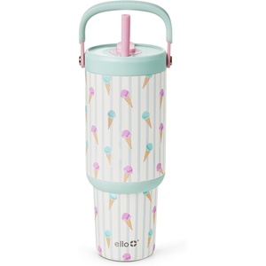 Ello Oasis Go+ 26oz Tumbler with Top Handle and Retracting Straw | Reusable Insulated Stainless Steel Cup, 100% Leakproof Water Bottle, 24 Hours Cold, Cup Holder Friendly For Travel | Orchid(Ice Cream Parlor)