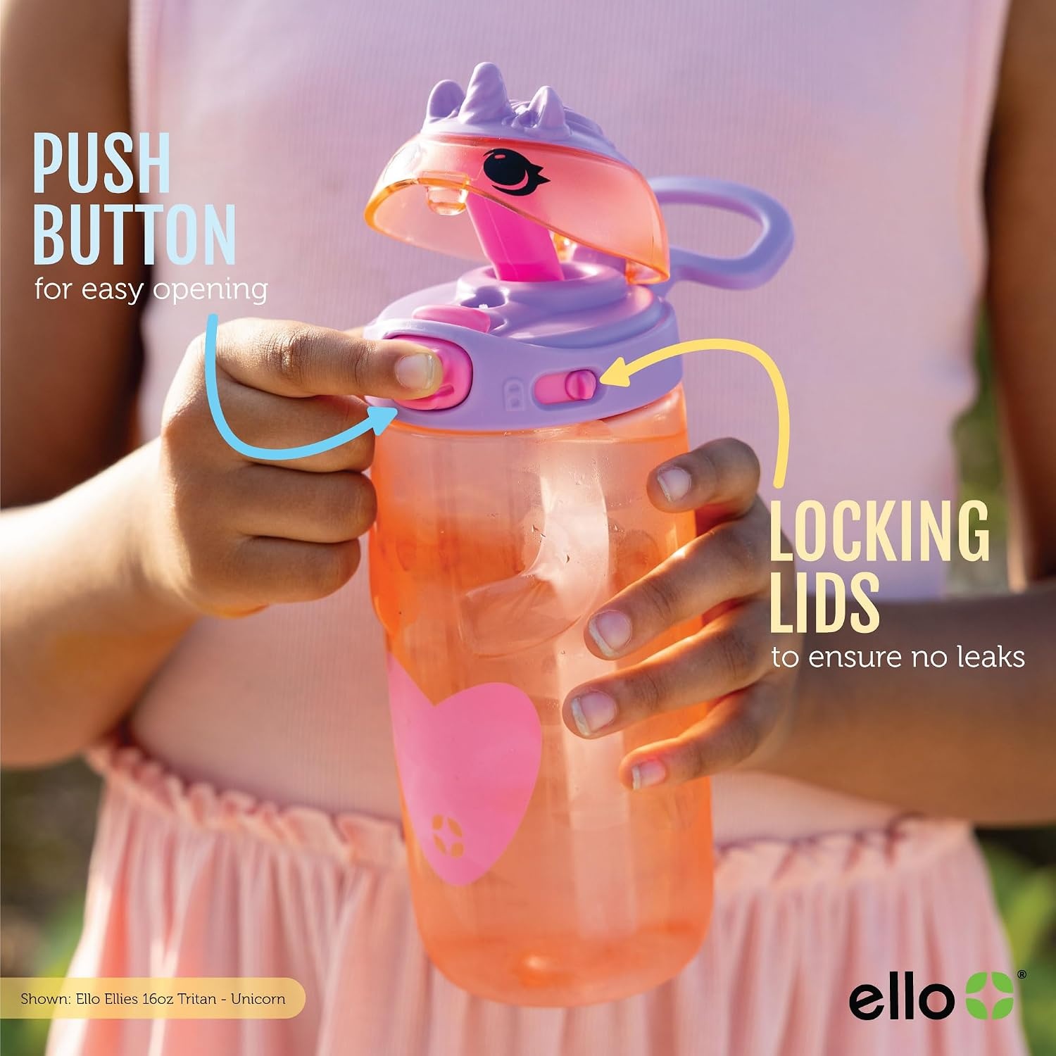 image:imageEllo Ellies 12oz Stainless Steel Leakproof Kids Water Bottle Lamb Princess Insulated kids water bottle with straw leakproof locking lid carry handle and stainless steel fun animal design for schoolPig
