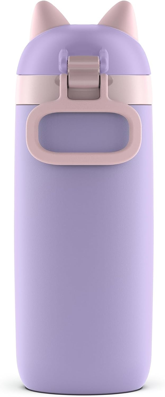 image:imageEllo Ellies 12oz Stainless Steel Leakproof Kids Water Bottle Lamb Princess Insulated kids water bottle with straw leakproof locking lid carry handle and stainless steel fun animal design for schoolCat