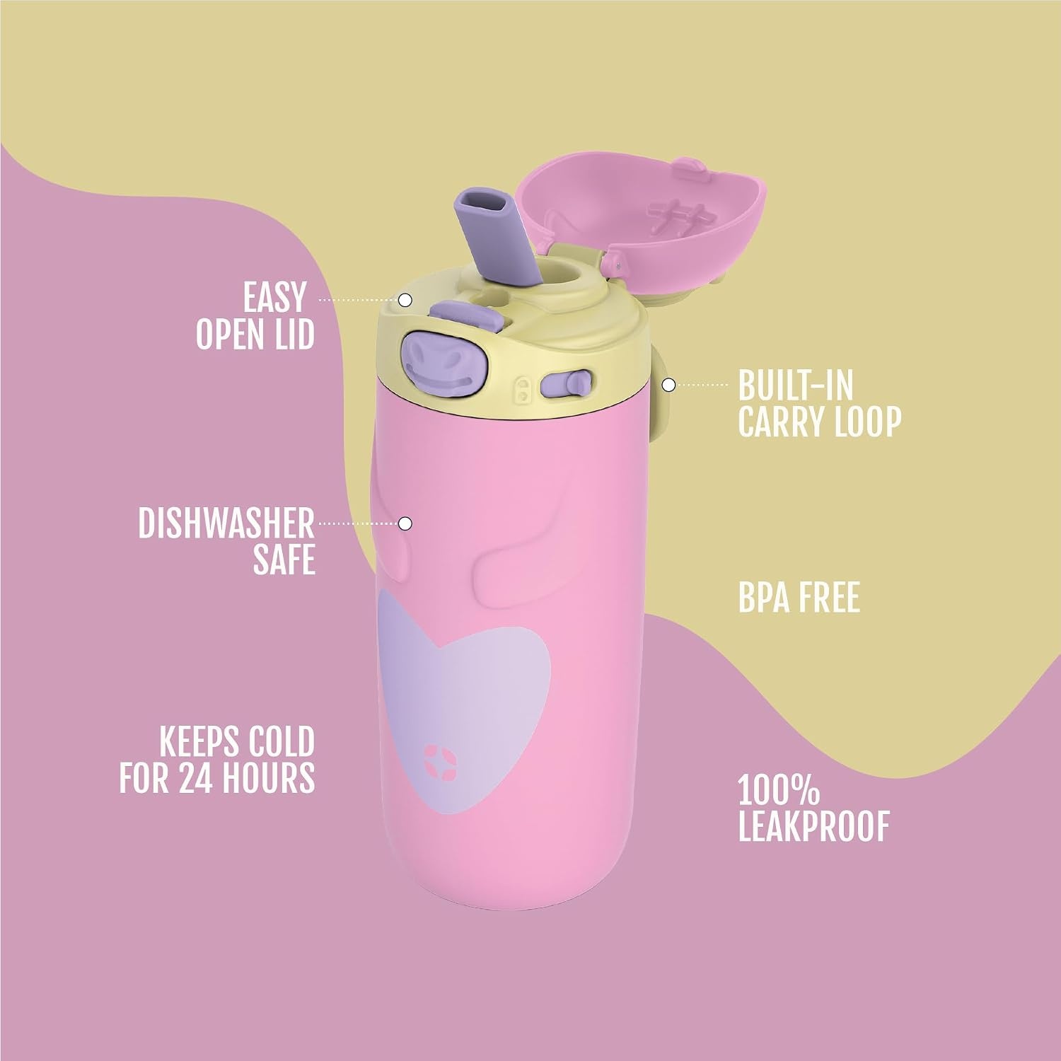 image:imageEllo Ellies 12oz Stainless Steel Leakproof Kids Water Bottle Lamb Princess Insulated kids water bottle with straw leakproof locking lid carry handle and stainless steel fun animal design for schoolUnicorn