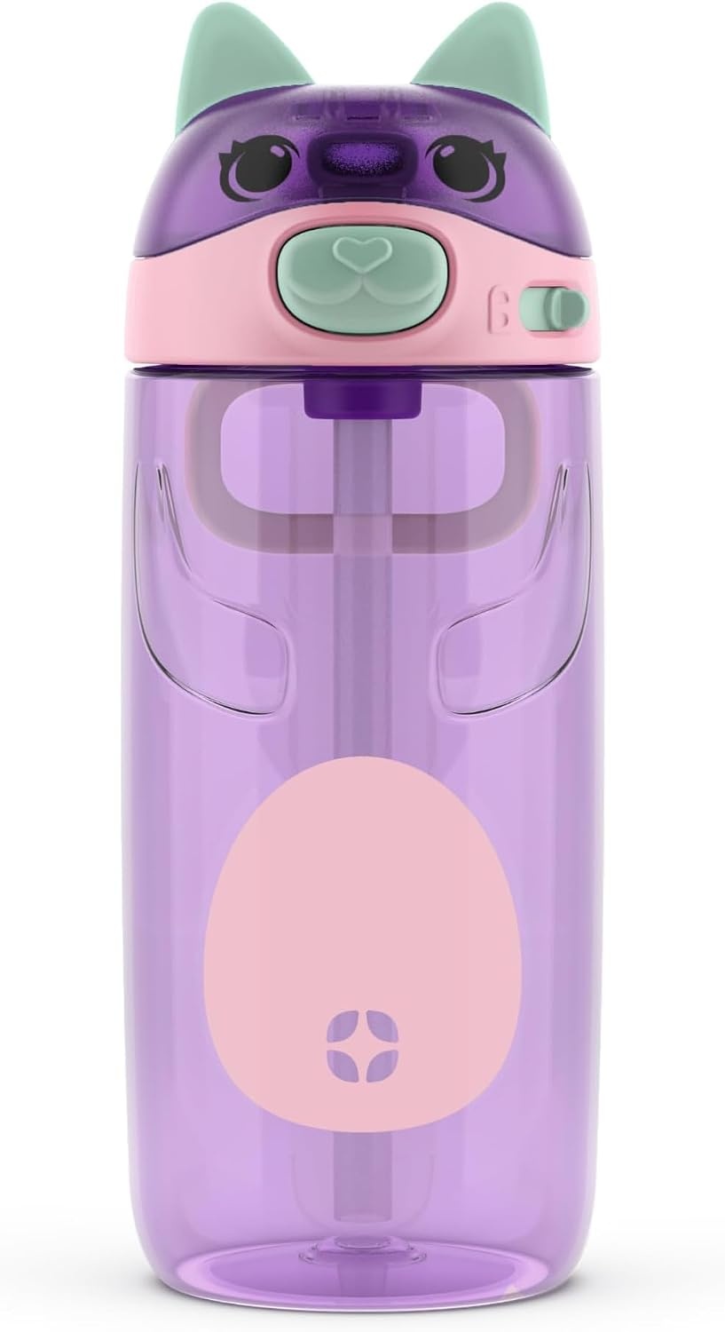 image:imageEllo Ellies 12oz Stainless Steel Leakproof Kids Water Bottle Lamb Princess Insulated kids water bottle with straw leakproof locking lid carry handle and stainless steel fun animal design for schoolCat