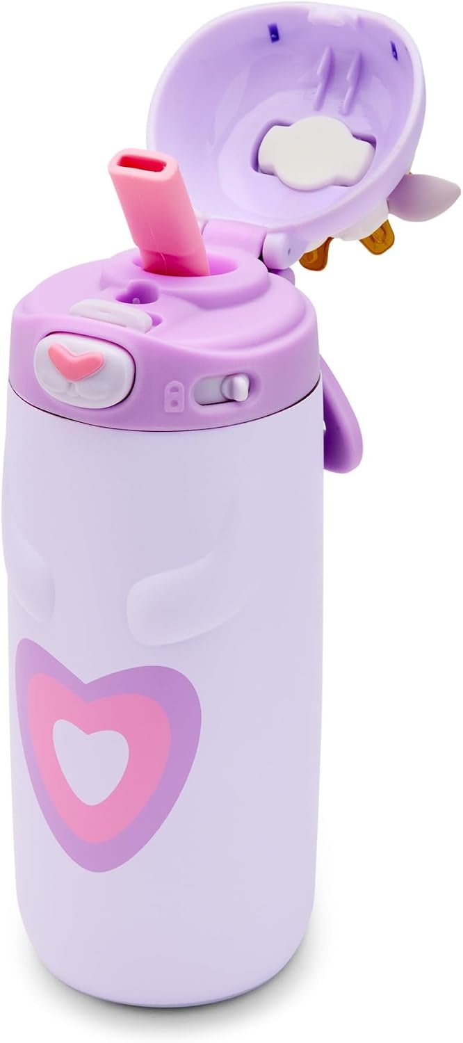 image:imageEllo Ellies 12oz Stainless Steel Leakproof Kids Water Bottle Lamb Princess Insulated kids water bottle with straw leakproof locking lid carry handle and stainless steel fun animal design for schoolLamb Princess