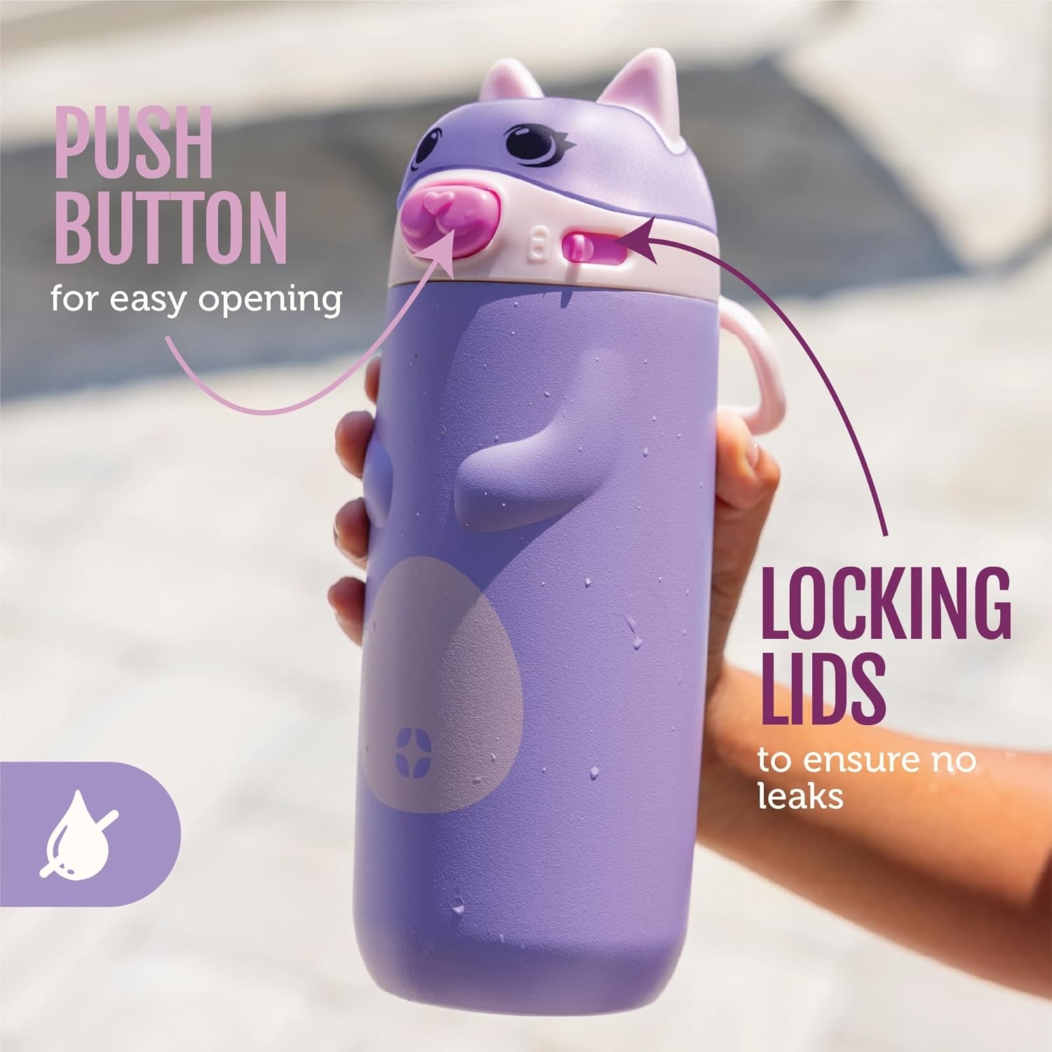 image:imageEllo Ellies 12oz Stainless Steel Leakproof Kids Water Bottle Lamb Princess Insulated kids water bottle with straw leakproof locking lid carry handle and stainless steel fun animal design for schoolCat