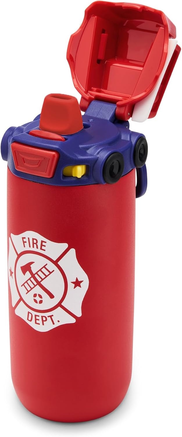 image:imageEllo Ellies 12oz Stainless Steel Leakproof Kids Water Bottle Lamb Princess Insulated kids water bottle with straw leakproof locking lid carry handle and stainless steel fun animal design for schoolFiretruck