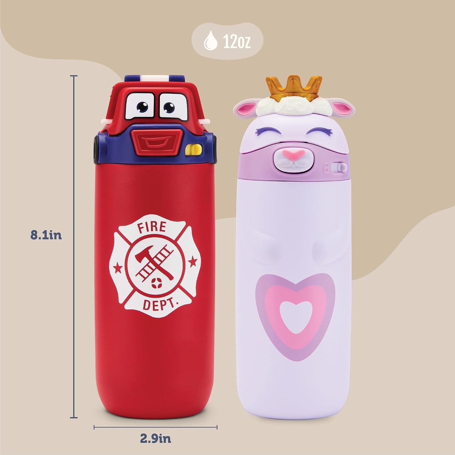 image:imageEllo Ellies 12oz Stainless Steel Leakproof Kids Water Bottle Lamb Princess Insulated kids water bottle with straw leakproof locking lid carry handle and stainless steel fun animal design for schoolLamb Princess