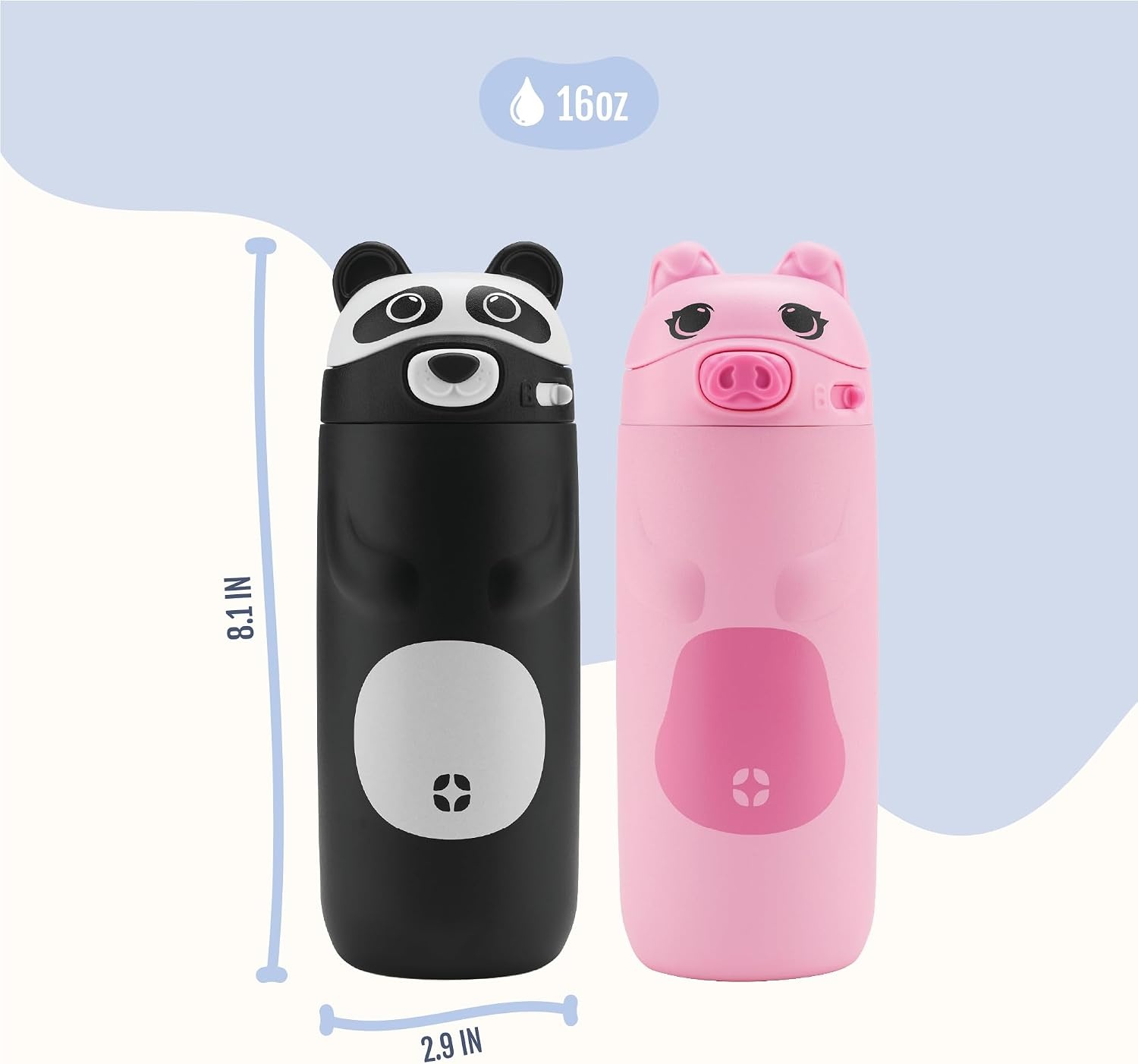 image:imageEllo Ellies 12oz Stainless Steel Leakproof Kids Water Bottle Lamb Princess Insulated kids water bottle with straw leakproof locking lid carry handle and stainless steel fun animal design for schoolPig