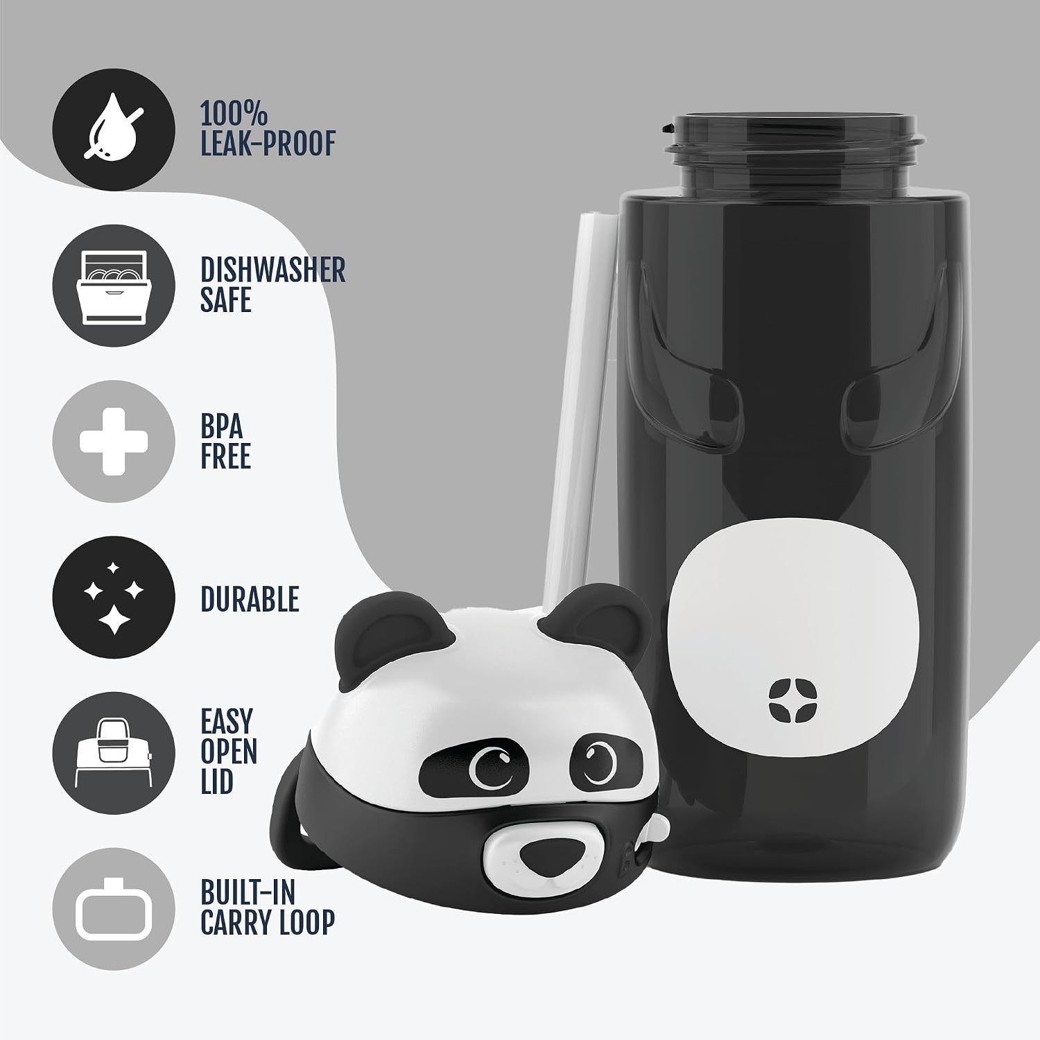 image:imageEllo Ellies 12oz Stainless Steel Leakproof Kids Water Bottle Lamb Princess Insulated kids water bottle with straw leakproof locking lid carry handle and stainless steel fun animal design for schoolPanda