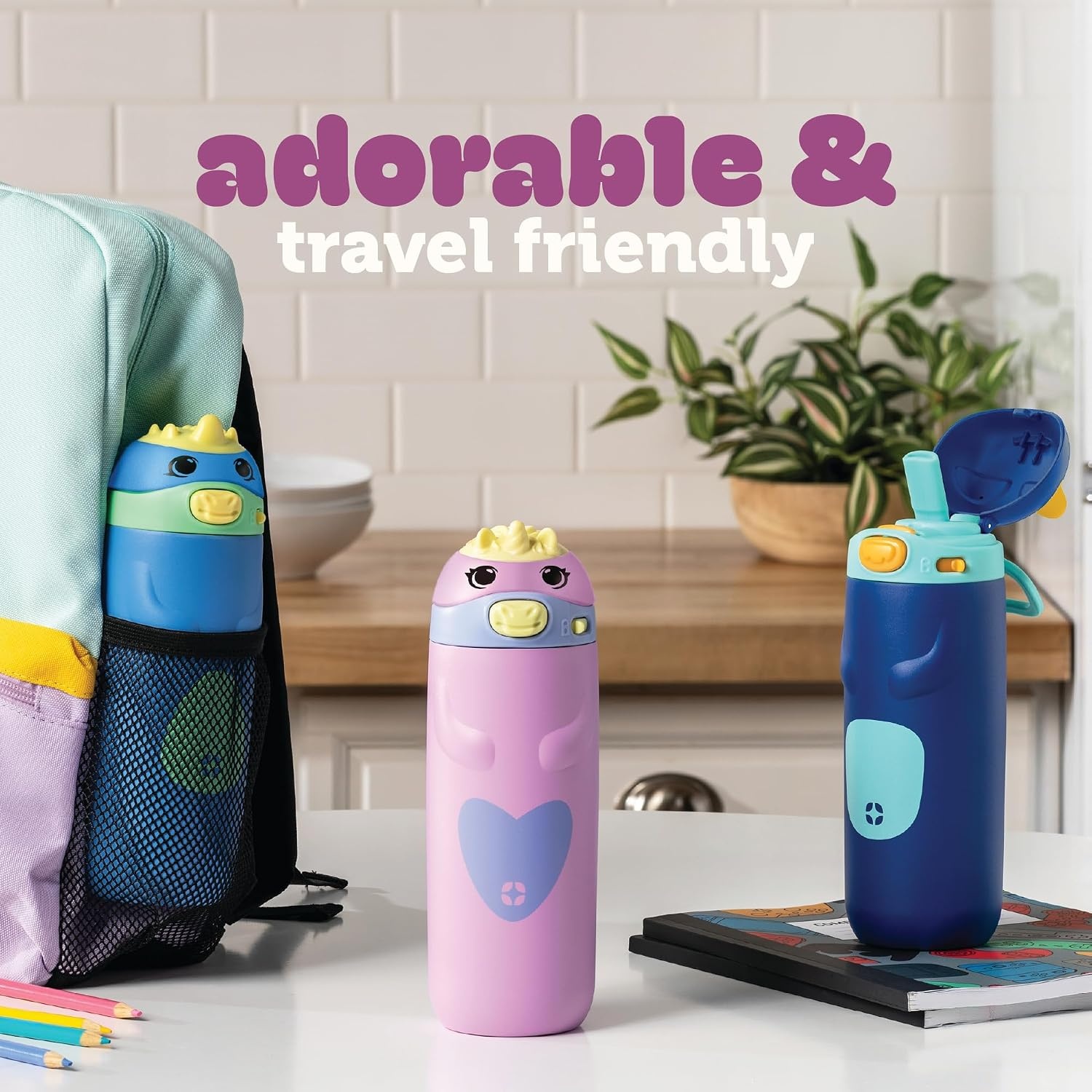 image:imageEllo Ellies 12oz Stainless Steel Leakproof Kids Water Bottle Lamb Princess Insulated kids water bottle with straw leakproof locking lid carry handle and stainless steel fun animal design for schoolPanda
