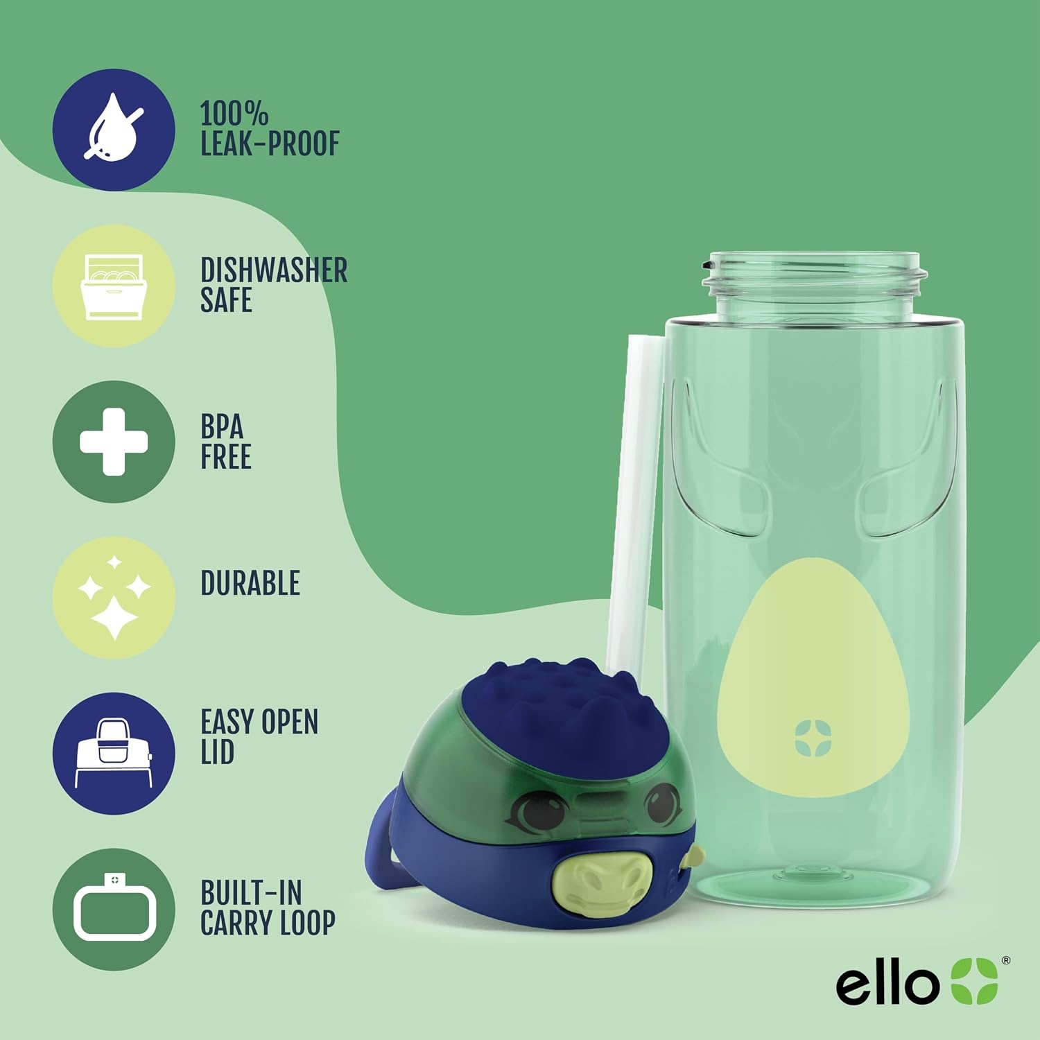 image:imageEllo Ellies 12oz Stainless Steel Leakproof Kids Water Bottle Lamb Princess Insulated kids water bottle with straw leakproof locking lid carry handle and stainless steel fun animal design for schoolDino