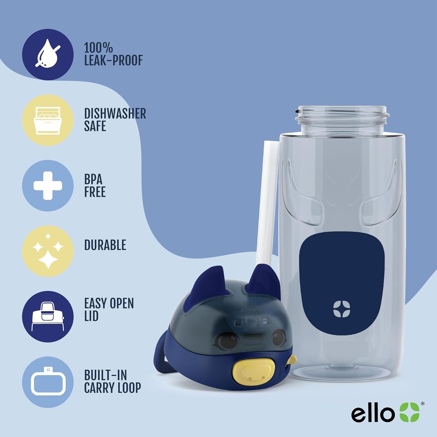 image:imageEllo Ellies 12oz Stainless Steel Leakproof Kids Water Bottle Lamb Princess Insulated kids water bottle with straw leakproof locking lid carry handle and stainless steel fun animal design for schoolDog