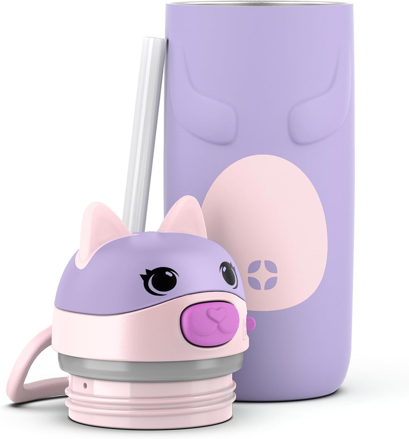 image:imageEllo Ellies 12oz Stainless Steel Leakproof Kids Water Bottle Lamb Princess Insulated kids water bottle with straw leakproof locking lid carry handle and stainless steel fun animal design for schoolCat