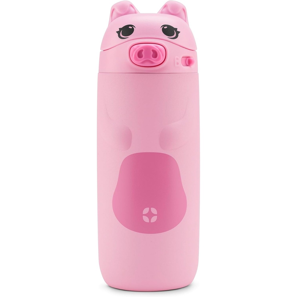 image:imageEllo Ellies 12oz Stainless Steel Leakproof Kids Water Bottle Lamb Princess Insulated kids water bottle with straw leakproof locking lid carry handle and stainless steel fun animal design for schoolPig