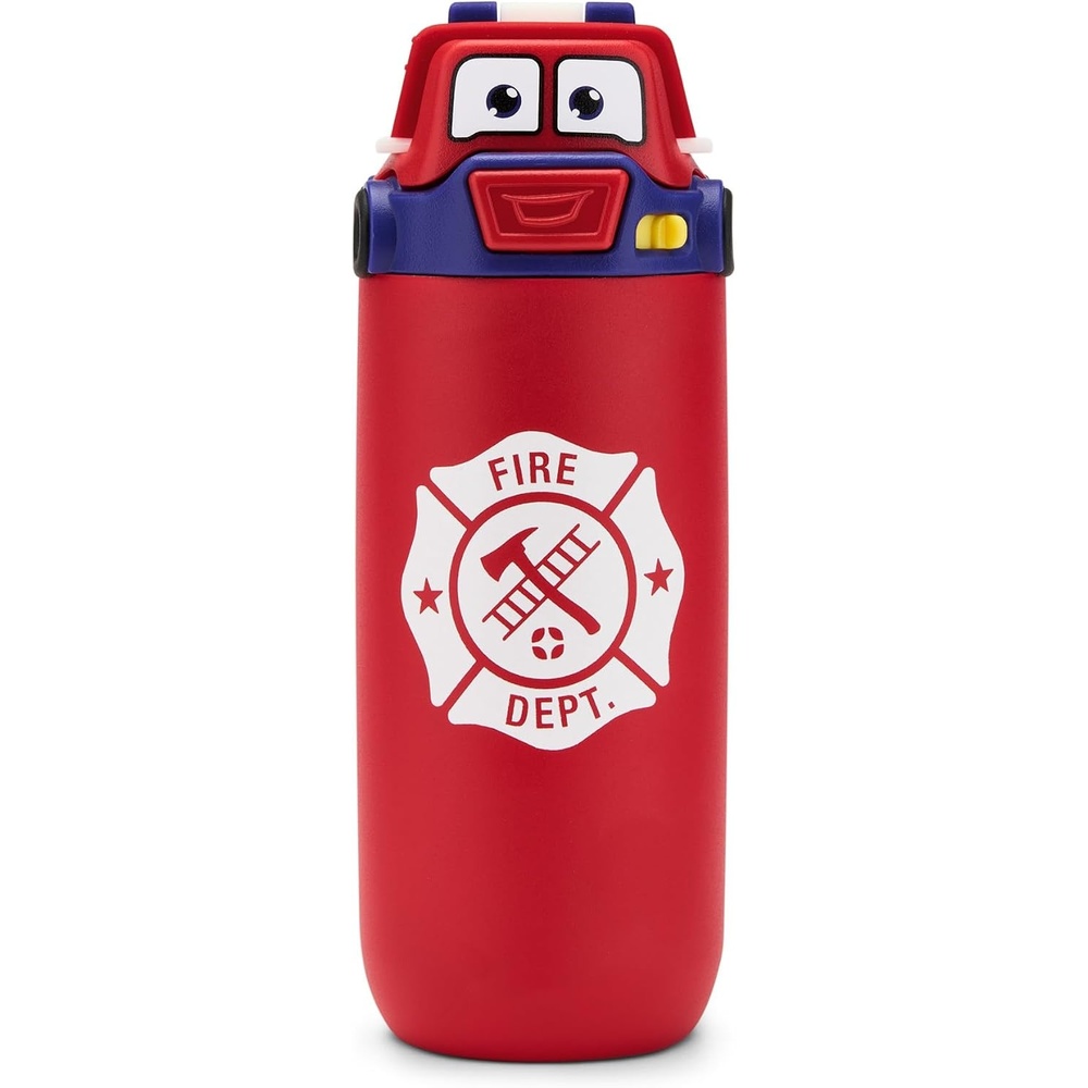 image:imageEllo Ellies 12oz Stainless Steel Leakproof Kids Water Bottle Lamb Princess Insulated kids water bottle with straw leakproof locking lid carry handle and stainless steel fun animal design for schoolFiretruck