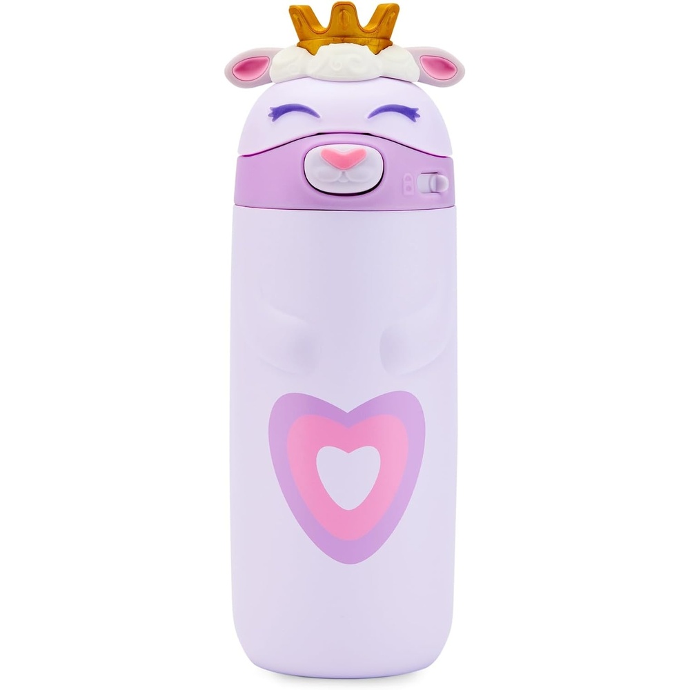 image:imageEllo Ellies 12oz Stainless Steel Leakproof Kids Water Bottle Lamb Princess Insulated kids water bottle with straw leakproof locking lid carry handle and stainless steel fun animal design for schoolLamb Princess