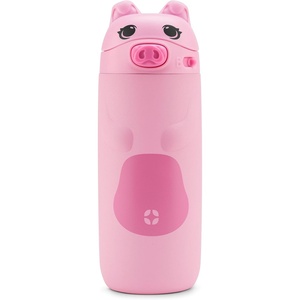 Ello Ellies 12oz Stainless Steel Leakproof Kids Water Bottle, Lamb Princess | Insulated kids water bottle with straw, leakproof locking lid, carry handle, and stainless steel fun animal design for school(Pig)