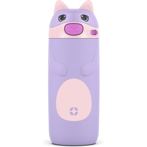 Ello Ellies 12oz Stainless Steel Leakproof Kids Water Bottle, Lamb Princess | Insulated kids water bottle with straw, leakproof locking lid, carry handle, and stainless steel fun animal design for school(Cat)