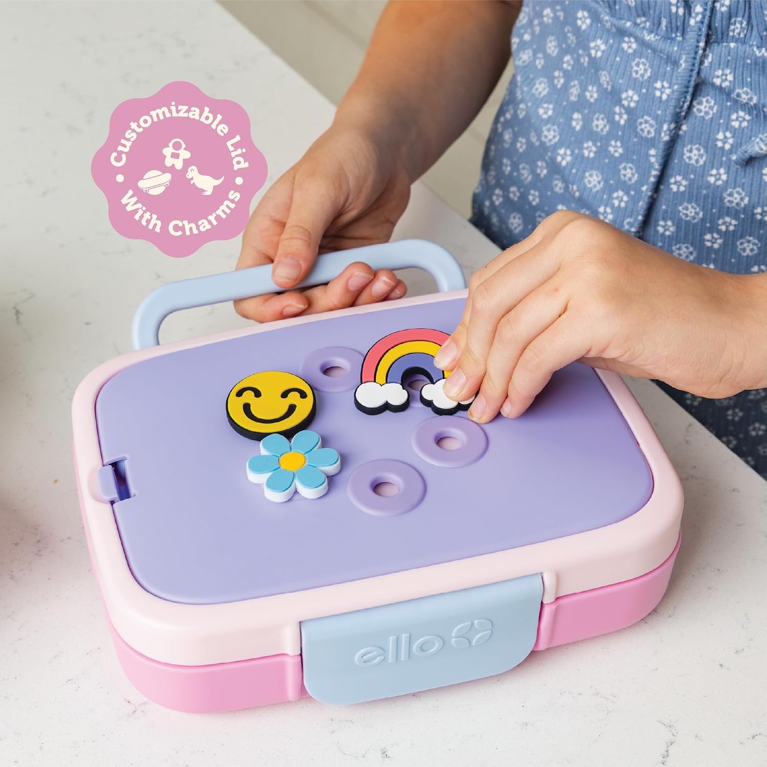 image:imageEllo Benni Kids Bento Box with Insulated Food Jar and Ice Pack Leakproof Lunch Container 3 Compartments Charm Compatible Hot and Cold Food Storage for School Lunch and Field Trips RainforestRazzmatazz
