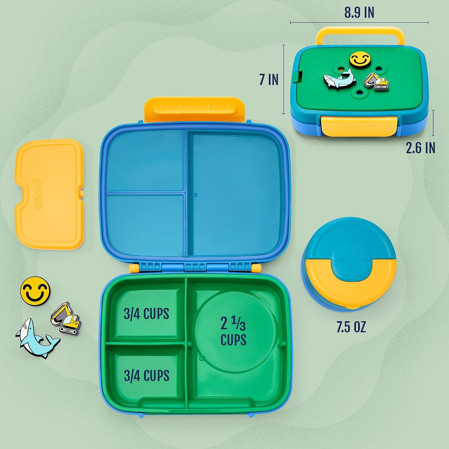 image:imageEllo Benni Kids Bento Box with Insulated Food Jar and Ice Pack Leakproof Lunch Container 3 Compartments Charm Compatible Hot and Cold Food Storage for School Lunch and Field Trips RainforestRainforest