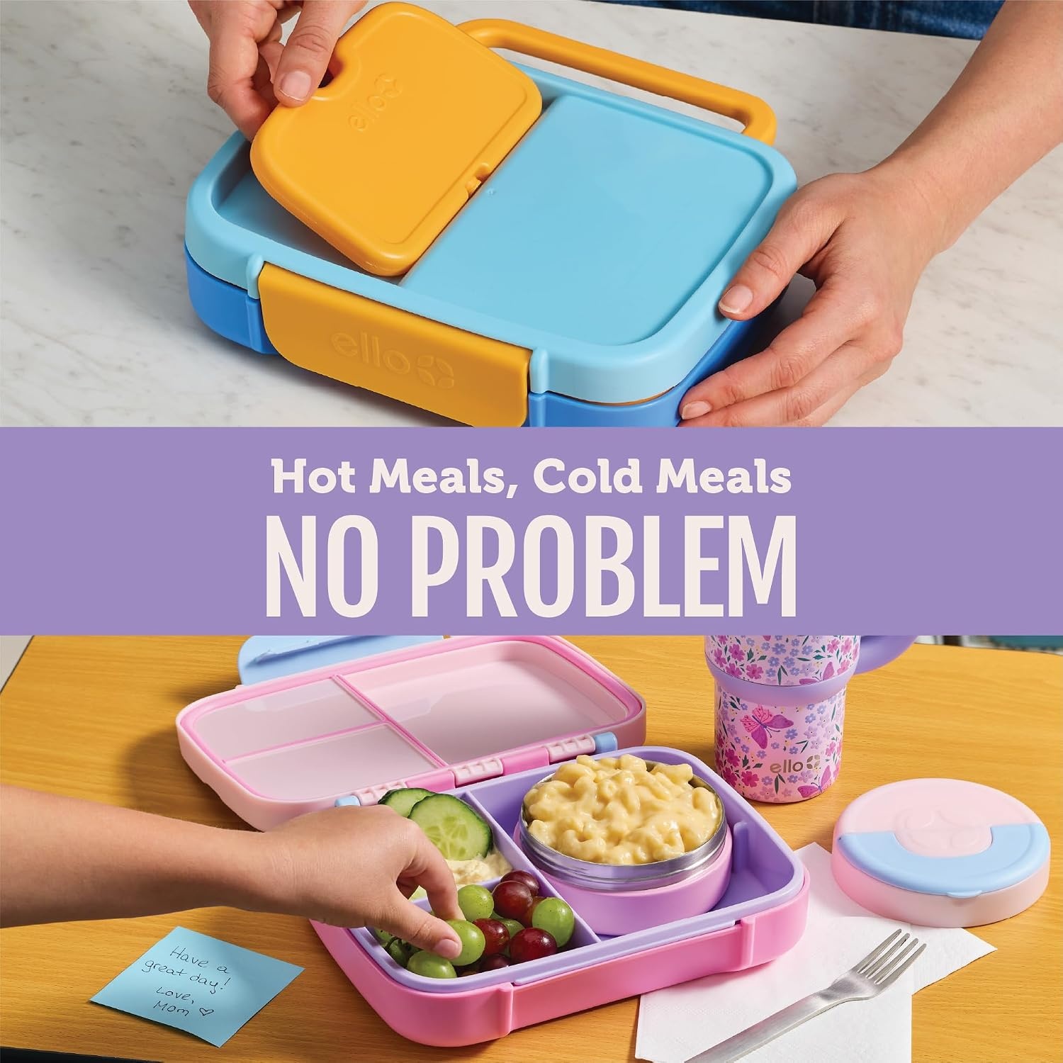 image:imageEllo Benni Kids Bento Box with Insulated Food Jar and Ice Pack Leakproof Lunch Container 3 Compartments Charm Compatible Hot and Cold Food Storage for School Lunch and Field Trips RainforestRazzmatazz