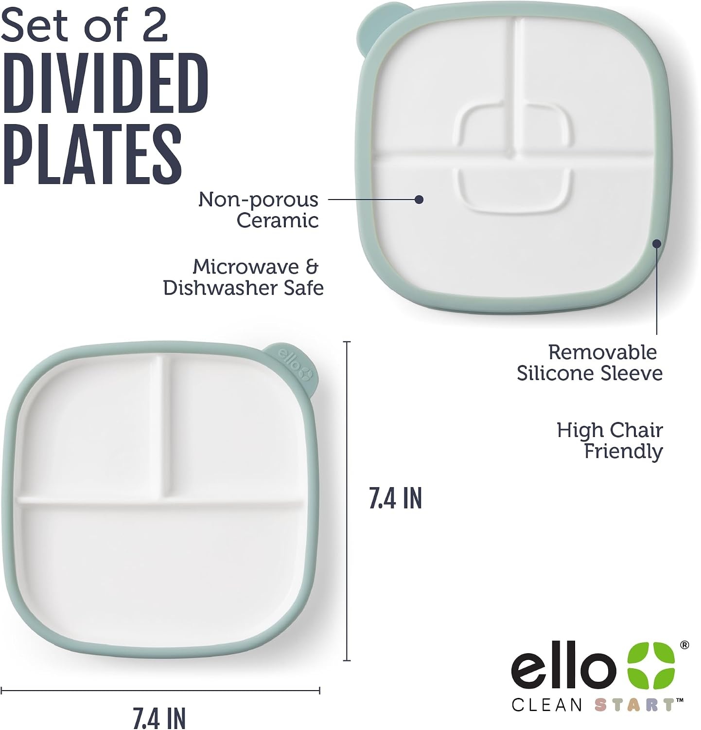 image:imageEllo Clean Start Toddler Dinner Plate 2 Pack BPAFree Ceramic Plates with Divider amp Silicone Sleeve for BabiesToddlers Microwave amp Dishwasher Safe High Chair Friendly Cashmere PinkDuneDewdrop
