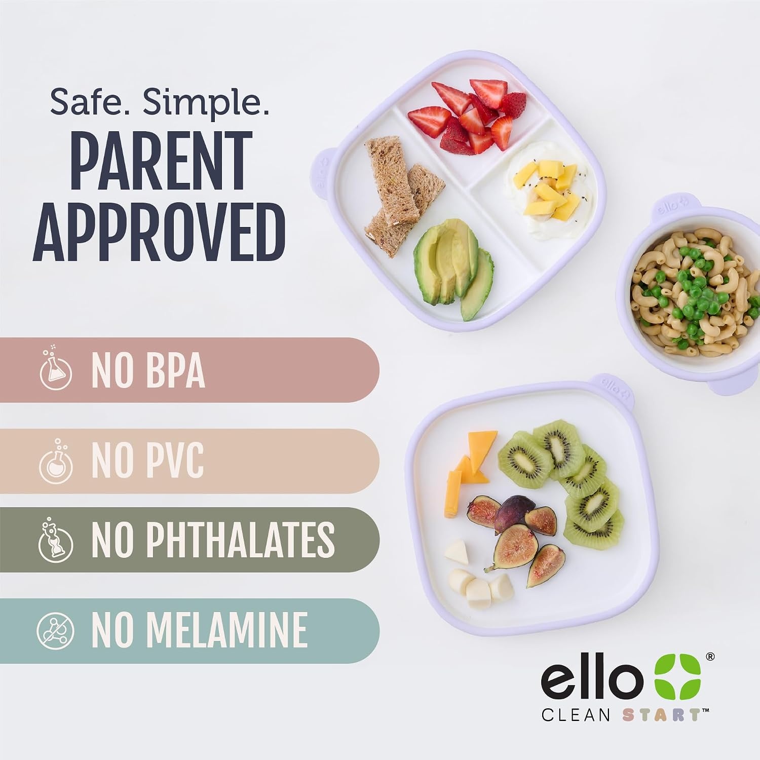 image:imageEllo Clean Start Toddler Dinner Plate 2 Pack BPAFree Ceramic Plates with Divider amp Silicone Sleeve for BabiesToddlers Microwave amp Dishwasher Safe High Chair Friendly Cashmere PinkDuneDewdrop