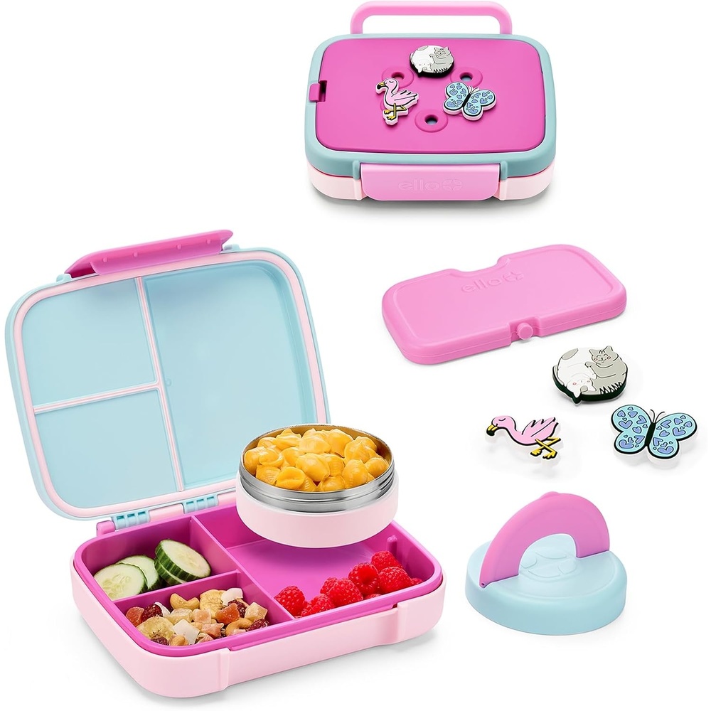 image:imageEllo Benni Kids Bento Box with Insulated Food Jar and Ice Pack Leakproof Lunch Container 3 Compartments Charm Compatible Hot and Cold Food Storage for School Lunch and Field Trips  RainforestRazzmatazz