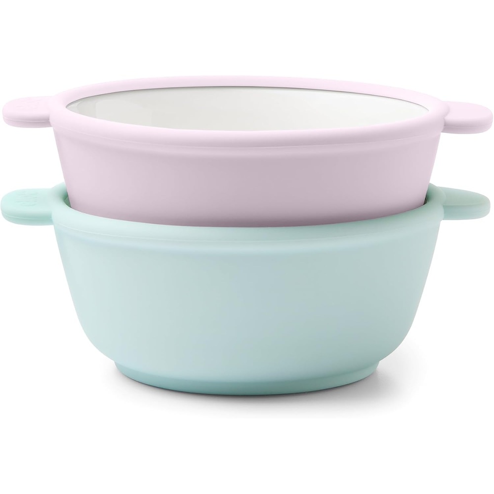 image:imageEllo Clean Start Toddler Dinner Plate 2 Pack  BPAFree Ceramic Plates with Divider amp Silicone Sleeve for BabiesToddlers  Microwave amp Dishwasher Safe  High Chair Friendly  Cashmere PinkDuneSugarplum