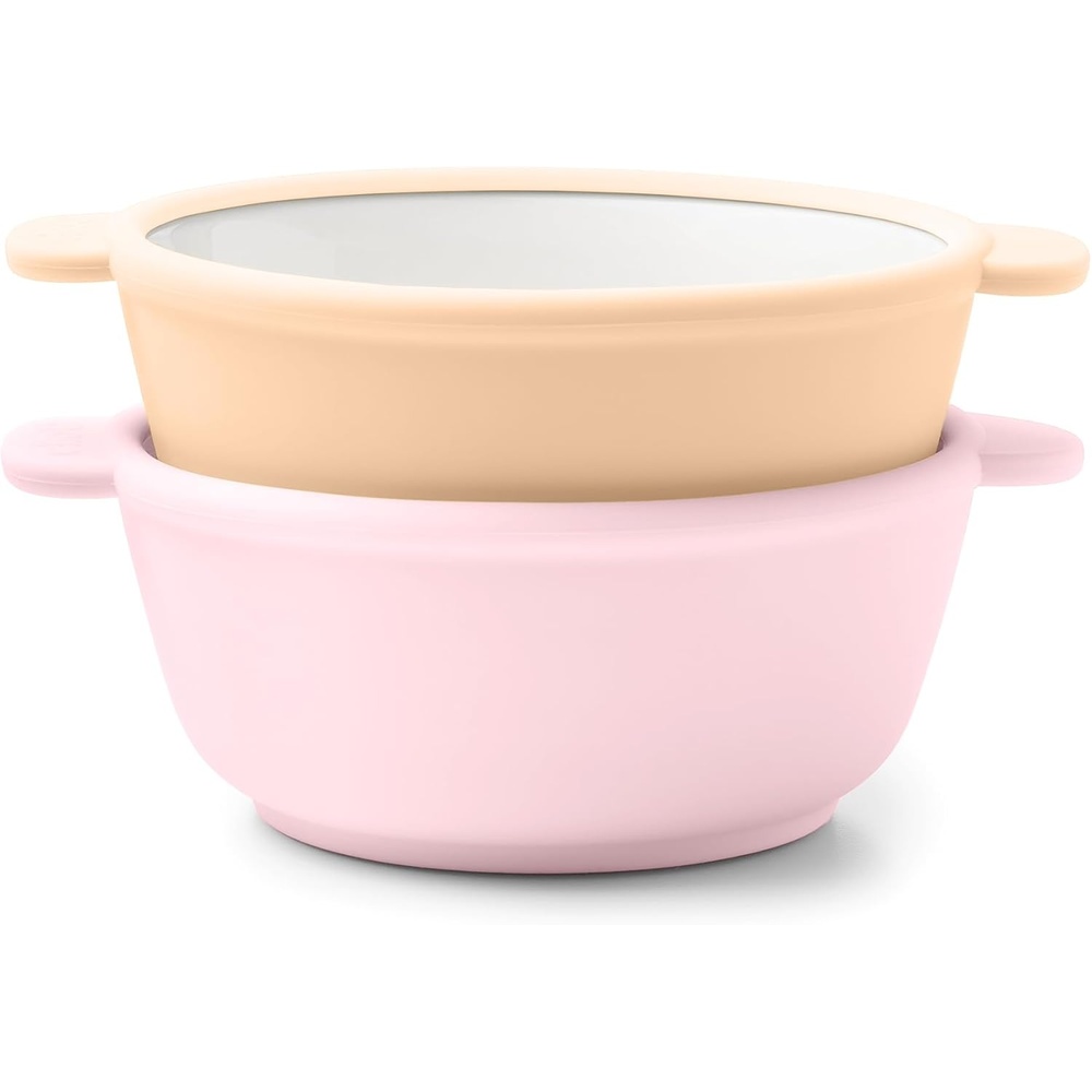 image:imageEllo Clean Start Toddler Dinner Plate 2 Pack  BPAFree Ceramic Plates with Divider amp Silicone Sleeve for BabiesToddlers  Microwave amp Dishwasher Safe  High Chair Friendly  Cashmere PinkDuneCashmere Pink