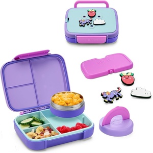Ello Benni™ Kids Bento Box with Insulated Food Jar and Ice Pack, Leakproof Lunch Container, 3 Compartments, Charm Compatible, Hot and Cold Food Storage for School Lunch and Field Trips | Rainforest(Grape Fizz)