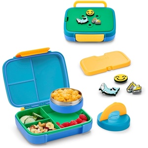 Ello Benni™ Kids Bento Box with Insulated Food Jar and Ice Pack, Leakproof Lunch Container, 3 Compartments, Charm Compatible, Hot and Cold Food Storage for School Lunch and Field Trips | Rainforest(Rainforest)