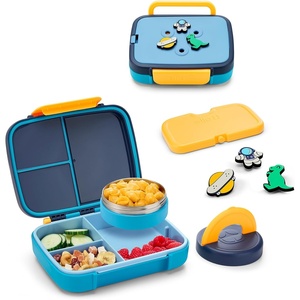 Ello Benni™ Kids Bento Box with Insulated Food Jar and Ice Pack, Leakproof Lunch Container, 3 Compartments, Charm Compatible, Hot and Cold Food Storage for School Lunch and Field Trips | Rainforest(Junior Cadet)