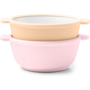 Ello Clean Start Toddler Dinner Plate 2 Pack | BPA-Free Ceramic Plates with Divider & Silicone Sleeve for Babies/Toddlers | Microwave & Dishwasher Safe | High Chair Friendly | Cashmere Pink/Dune(Cashmere Pink)