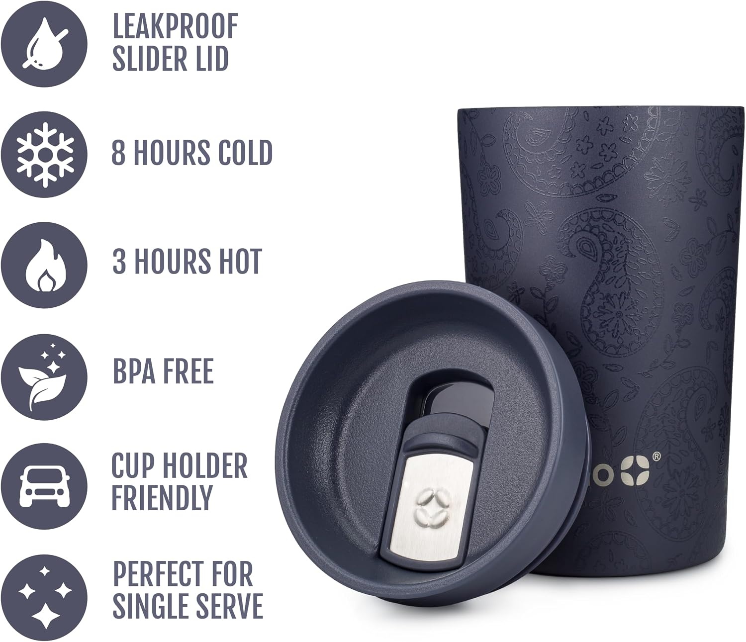 image:imageEllo Jones 11oz Vacuum Insulated Stainless Steel Travel Mug Paisley Navy