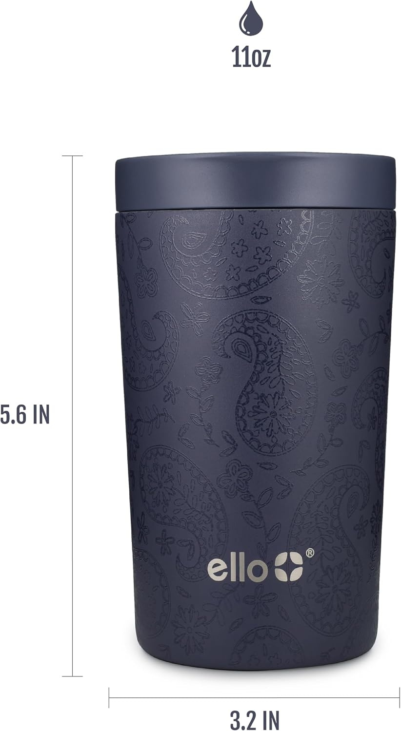 image:imageEllo Jones 11oz Vacuum Insulated Stainless Steel Travel Mug Paisley Navy