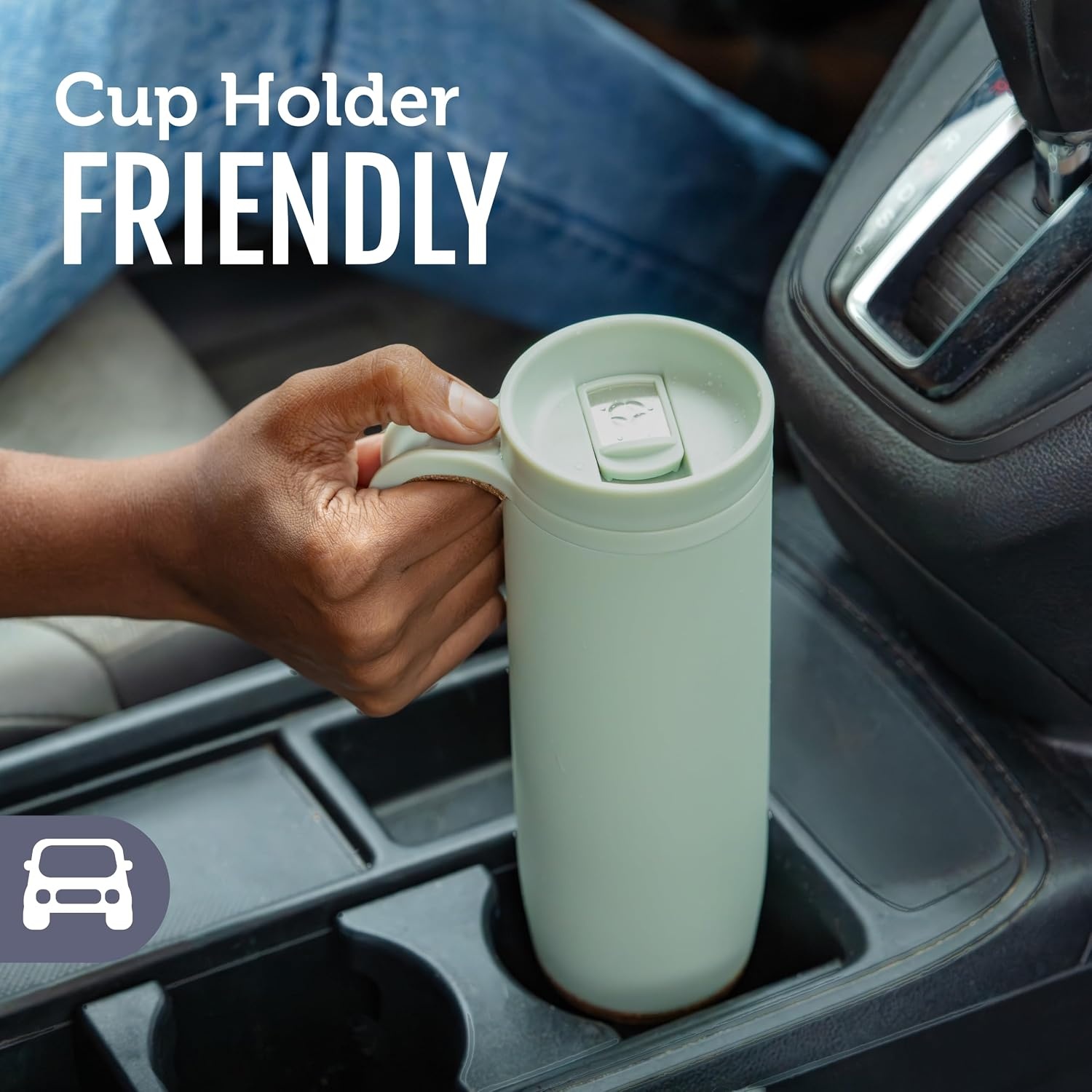 image:imageEllo Magnet 18oz Vacuum Insulated Stainless Steel Travel Mug with Side Handle and LeakProof Slider Lid and Builtin Coaster Keeps Hot for 5 Hours Perfect for Coffee or Tea BPAFree Cream Plaid