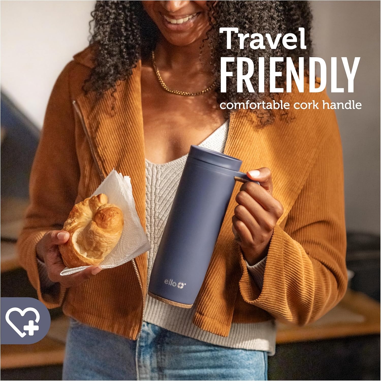 image:imageEllo Magnet 18oz Vacuum Insulated Stainless Steel Travel Mug with Side Handle and LeakProof Slider Lid and Builtin Coaster Keeps Hot for 5 Hours Perfect for Coffee or Tea BPAFree Tiny Dot Blush