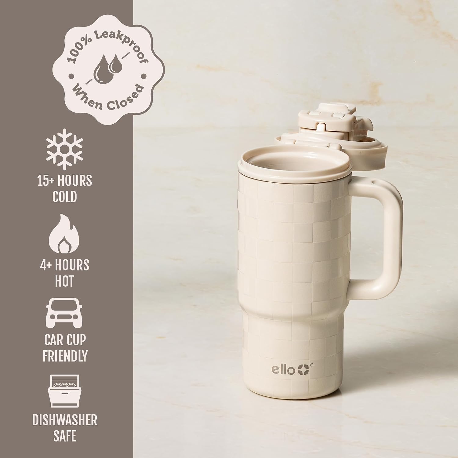 image:imageEllo Sutton 16oz Stainless Steel Travel Mug with Quick Fill Lid Wild RaspberryCream Check