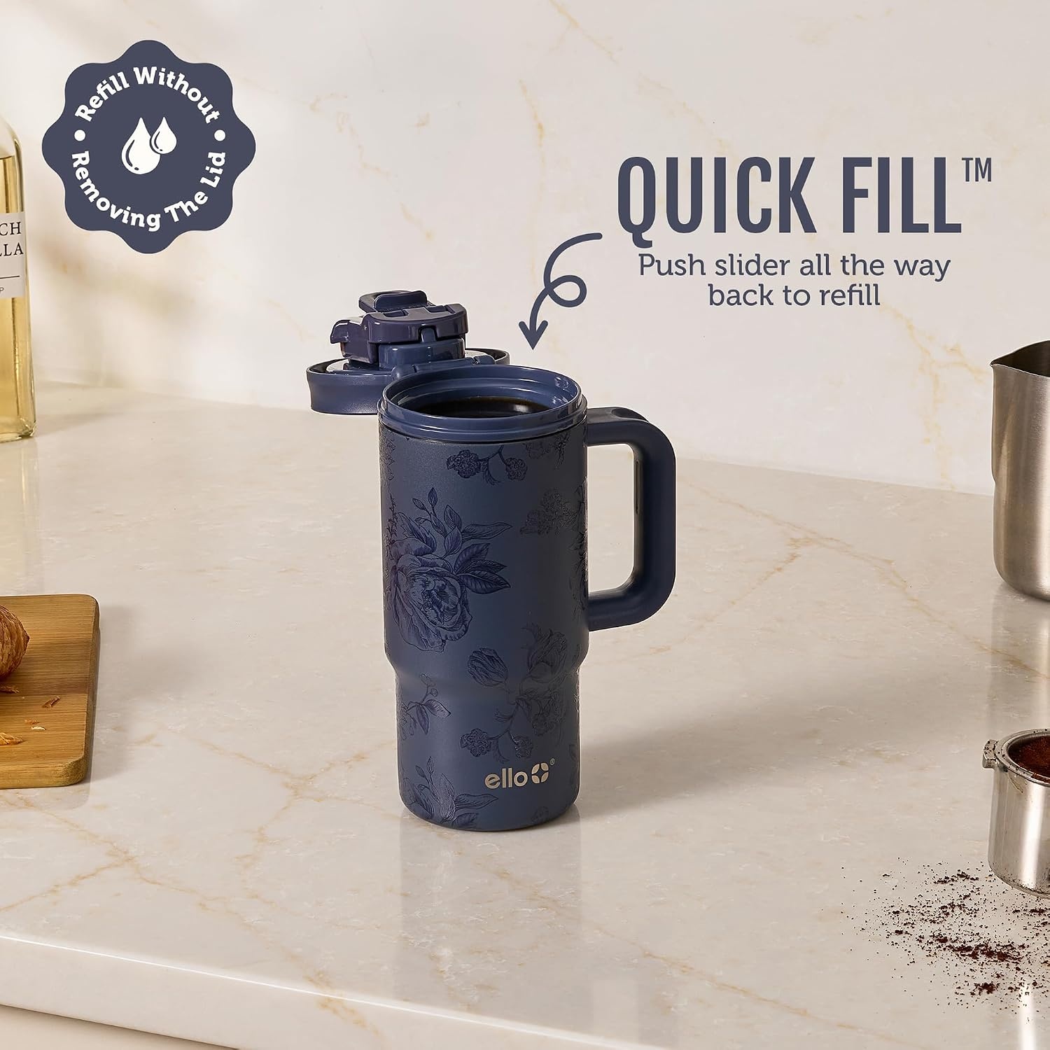 image:imageEllo Sutton 16oz Stainless Steel Travel Mug with Quick Fill Lid Wild RaspberryCream Check