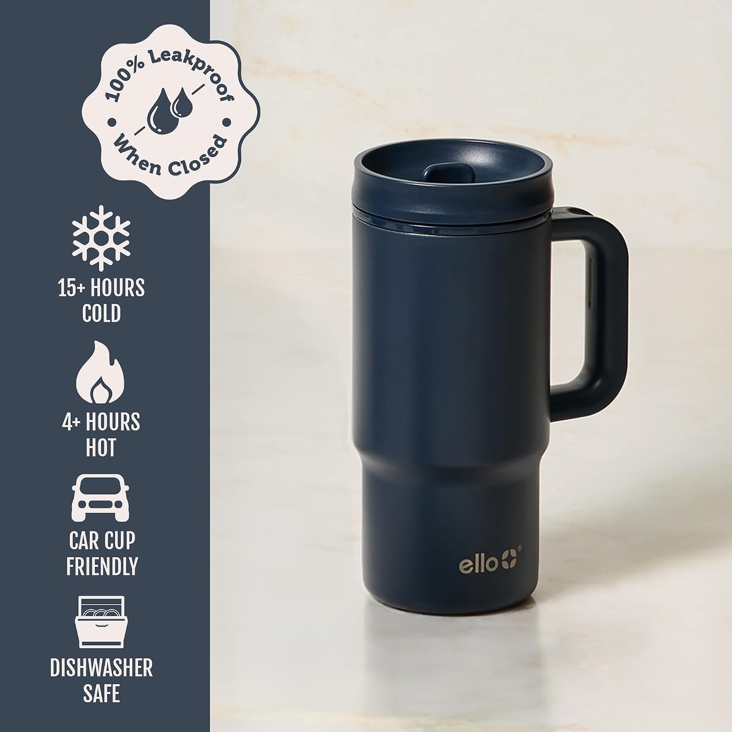 image:imageEllo Sutton 16oz Stainless Steel Travel Mug with Quick Fill Lid Wild RaspberryNavy Oxide