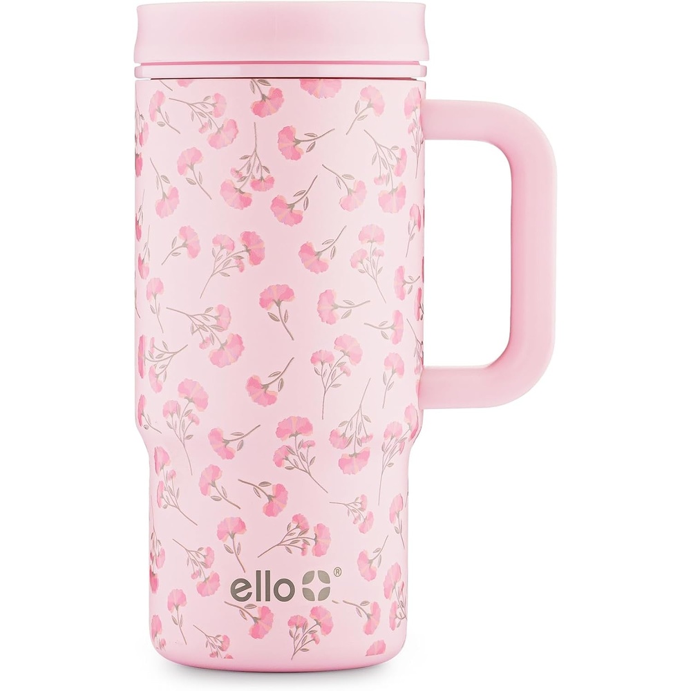image:imageEllo Sutton 16oz Stainless Steel Travel Mug with Quick Fill Lid Wild RaspberrySerene Blooms Pink