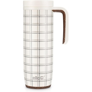 Ello Magnet 18oz Vacuum Insulated Stainless Steel Travel Mug with Side Handle and Leak-Proof Slider Lid and Built-in Coaster, Keeps Hot for 5 Hours, Perfect for Coffee or Tea, BPA-Free, Cream Plaid