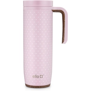 Ello Magnet 18oz Vacuum Insulated Stainless Steel Travel Mug with Side Handle and Leak-Proof Slider Lid and Built-in Coaster, Keeps Hot for 5 Hours, Perfect for Coffee or Tea, BPA-Free, Tiny Dot Blush