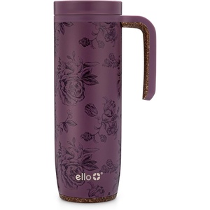 Ello Magnet 18oz Vacuum Insulated Stainless Steel Travel Mug with Side Handle and Leak-Proof Slider Lid and Built-in Coaster, Keeps Hot for 5 Hours, Perfect for Coffee or Tea, BPA-Free, Porcelain Rose